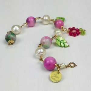 Pulsera ágatas chispeada perlas rosa 2 1